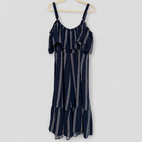 Terra & Sky Off the Shoulder Midi Dress Button Down Smocked Size 4X / 28W-30W - Picture 2 of 10